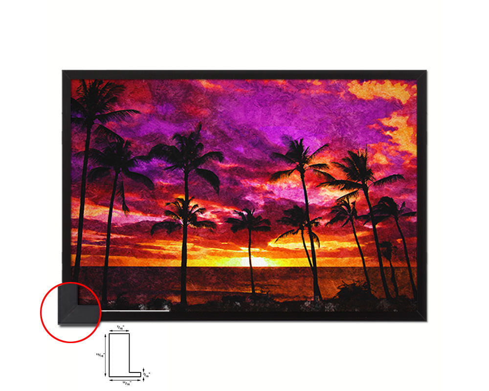 Manhattan Palmtree Sunset Artwork Painting Print Art Frame Home Wall Decor Gifts