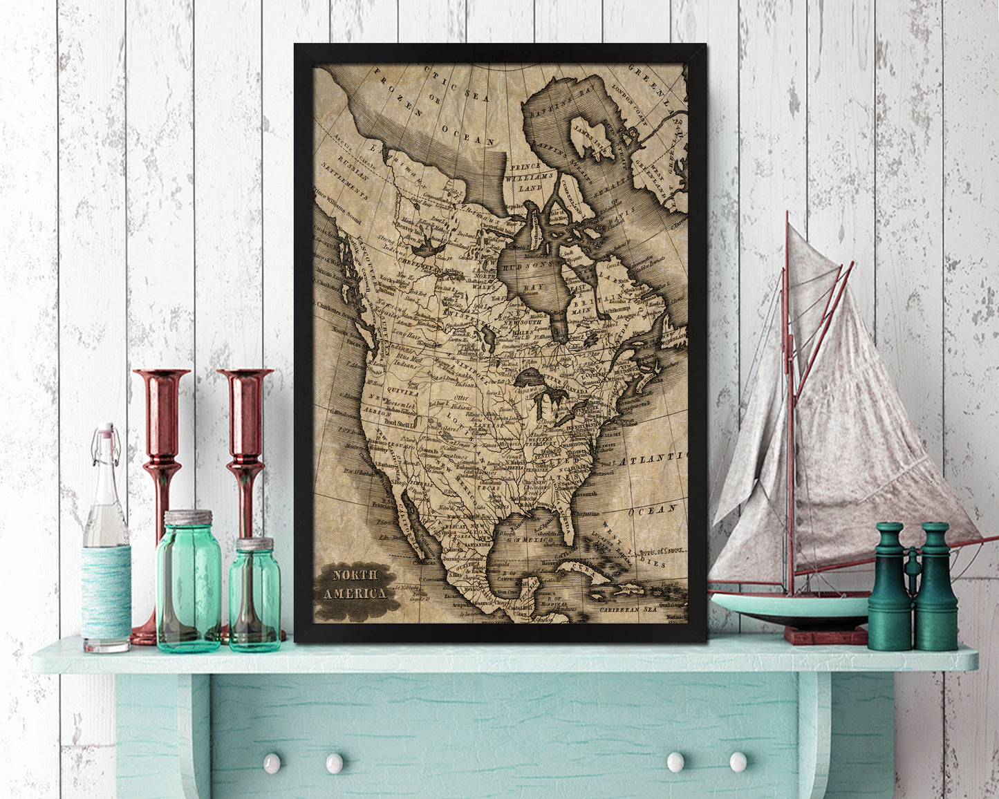 North America Historical Map Wood Framed Print Art Wall Decor Gifts