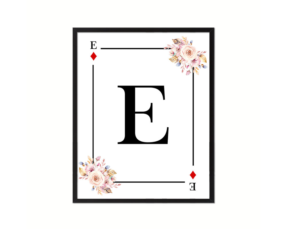 Letter E Personalized Boho Monogram Diamond Card Decks Framed Print Wall Art Decor Gifts