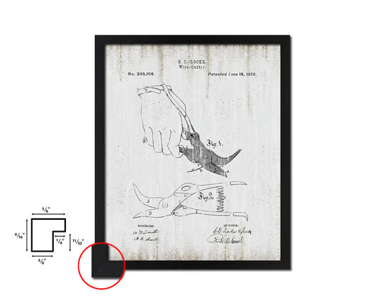 Wire Cutter Tools Vintage Patent Artwork Black Frame Print Gifts