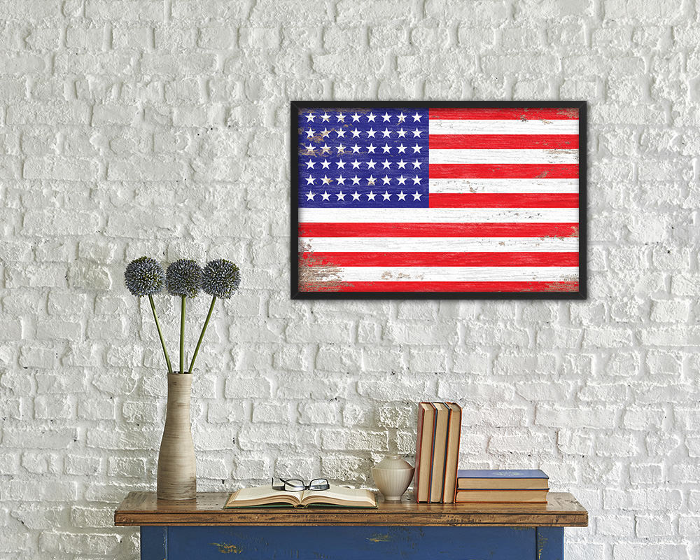 48 Stars Shabby Chic Military Flag Framed Print Decor Wall Art Gifts