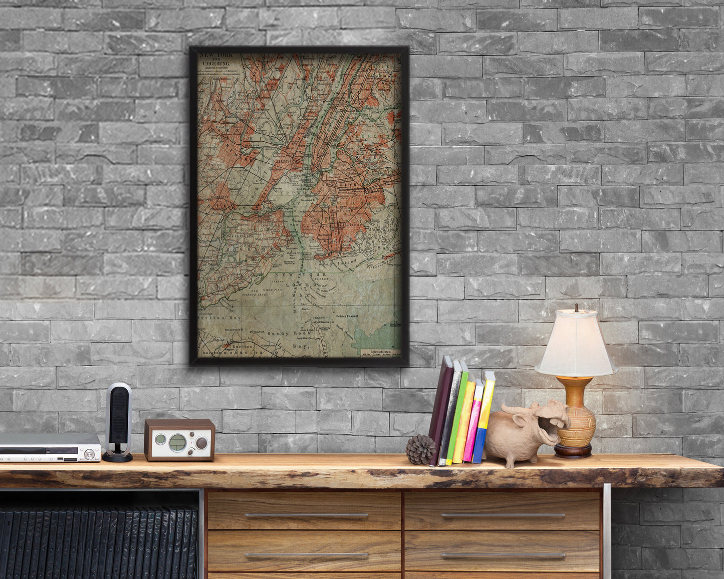 New York End of the Century Period Historical Map Framed Print Art Gifts