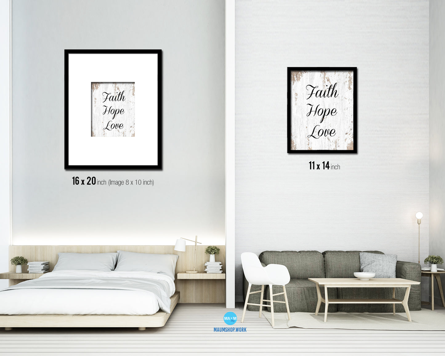 Faith Hope Love Quote Wood Framed Print Home Decor Wall Art Gifts