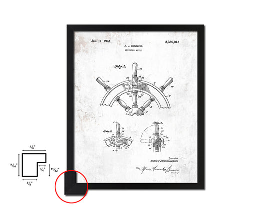 Steering Wheel Nautical Vintage Patent Artwork Black Frame Print Gifts