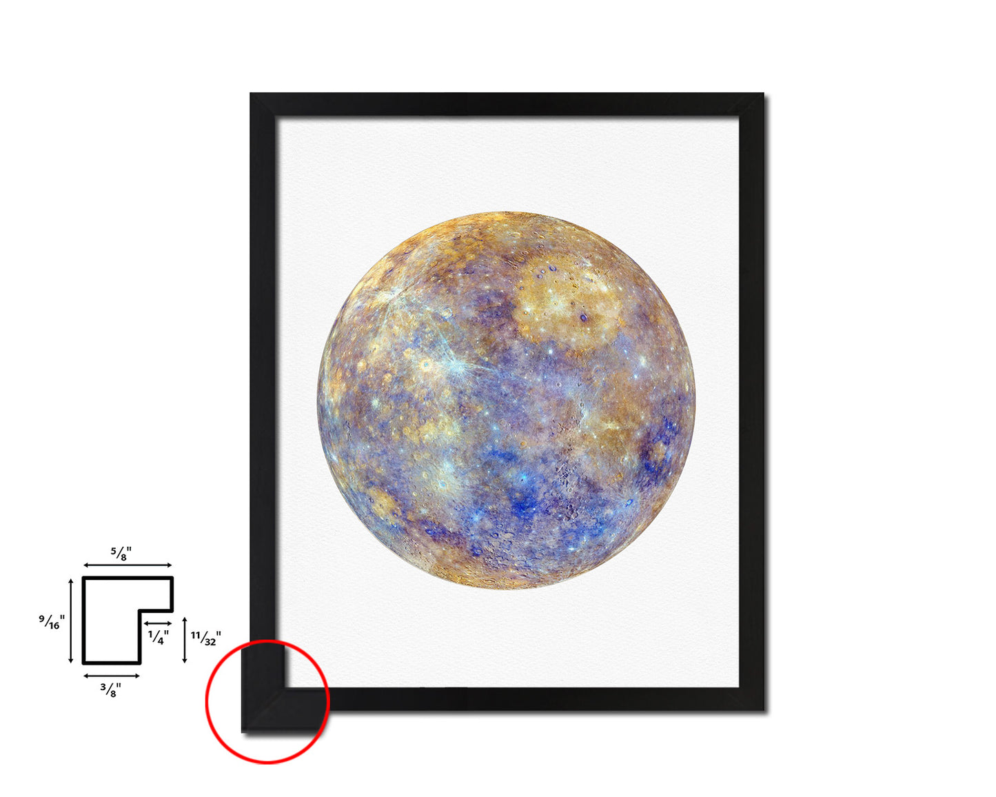 Mercury Planet Prints Watercolor Solar System Wood Framed Paper Print Wall Art Decor Gifts