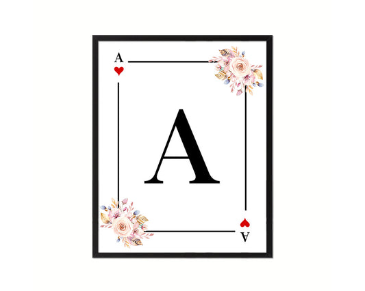 Letter A Personalized Boho Monogram Heart Playing Decks Framed Print Wall Art Decor Gifts