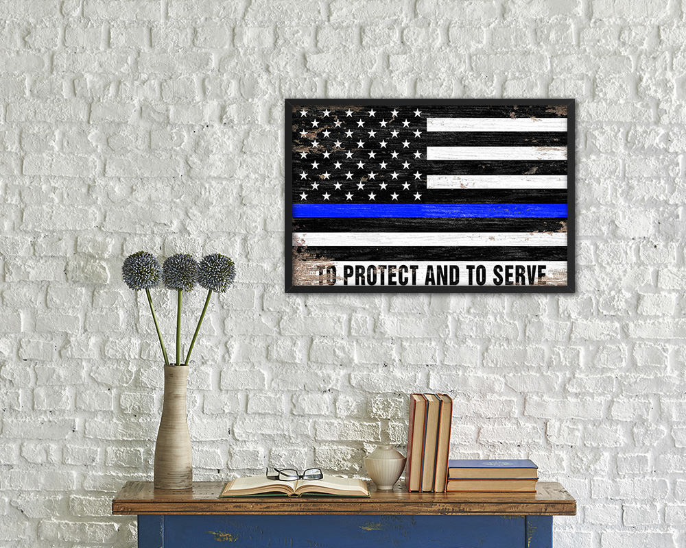 Thin Blue Line Honoring Law Enforcement, To protect & to serve Shabby Chic Military FlagArt