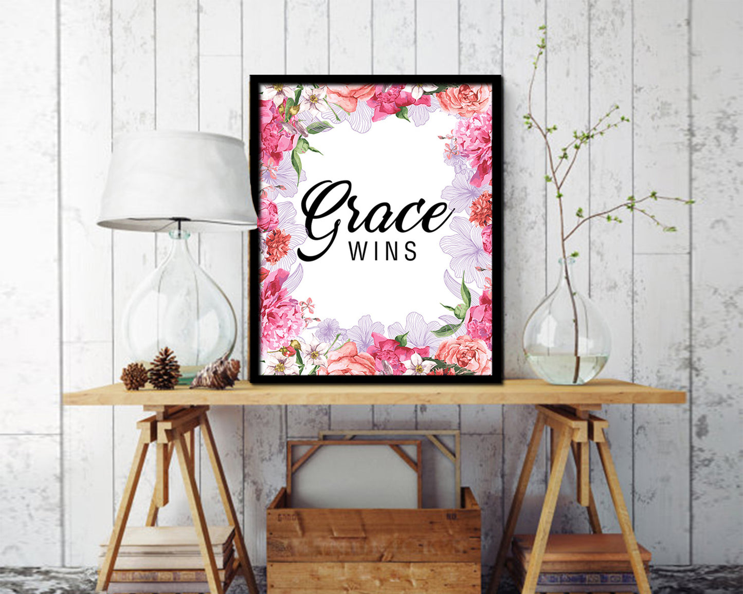 Grace wins Quote Wood Framed Print Home Decor Wall Art Gifts