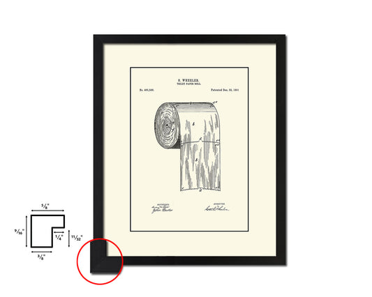 Toilet Paper Roll Home Vintage Patent Artwork Black Frame Print Wall Art Decor Gifts