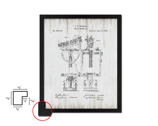 Solar Compass Nautical Vintage Patent Artwork Black Frame Print Gifts