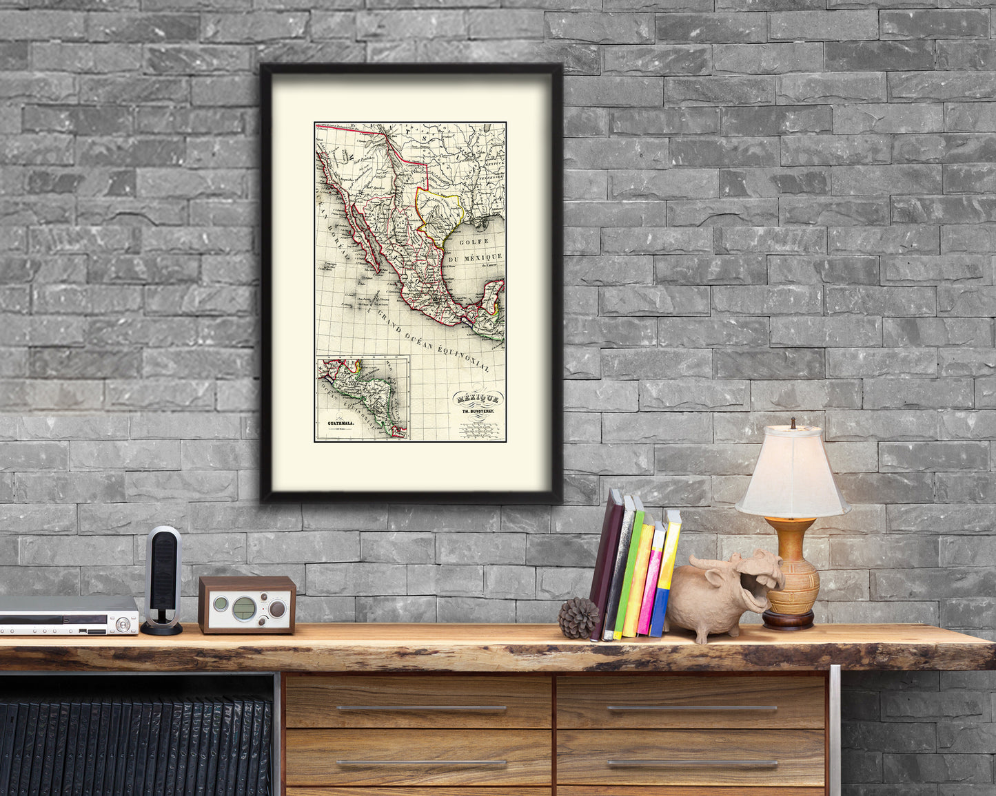 Mexico and Texas Republic Old Map Wood Framed Print Art Wall Decor Gifts