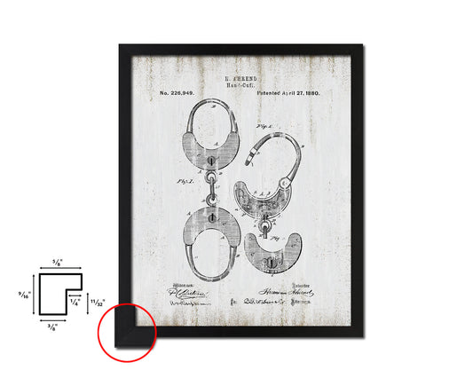 Handcuffs Police Vintage Patent Artwork Black Frame Print Wall Art Decor Gifts