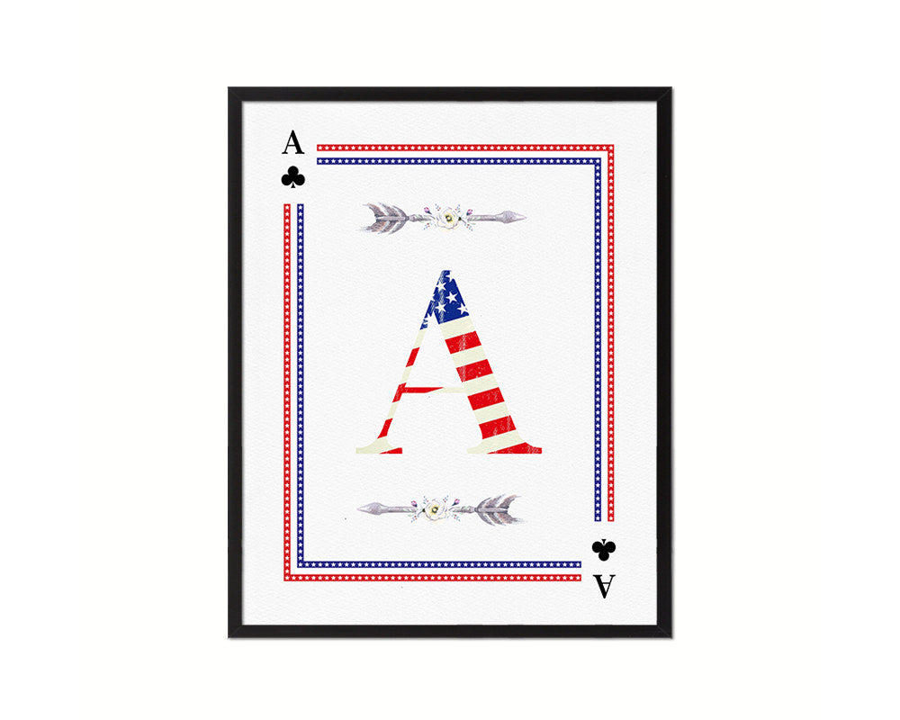 Letter A Custom Monogram Card Decks Clover American Flag Framed Print Wall Art Decor Gifts