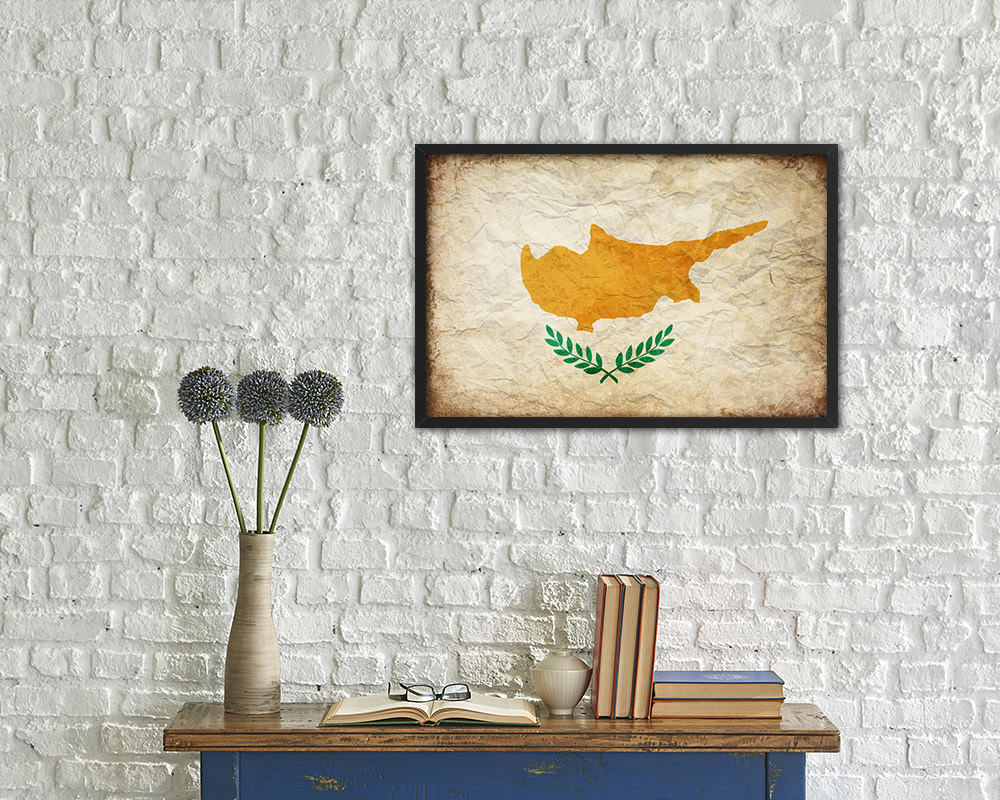 Cyprus Country Vintage Flag Wood Framed Print Wall Art Decor Gifts