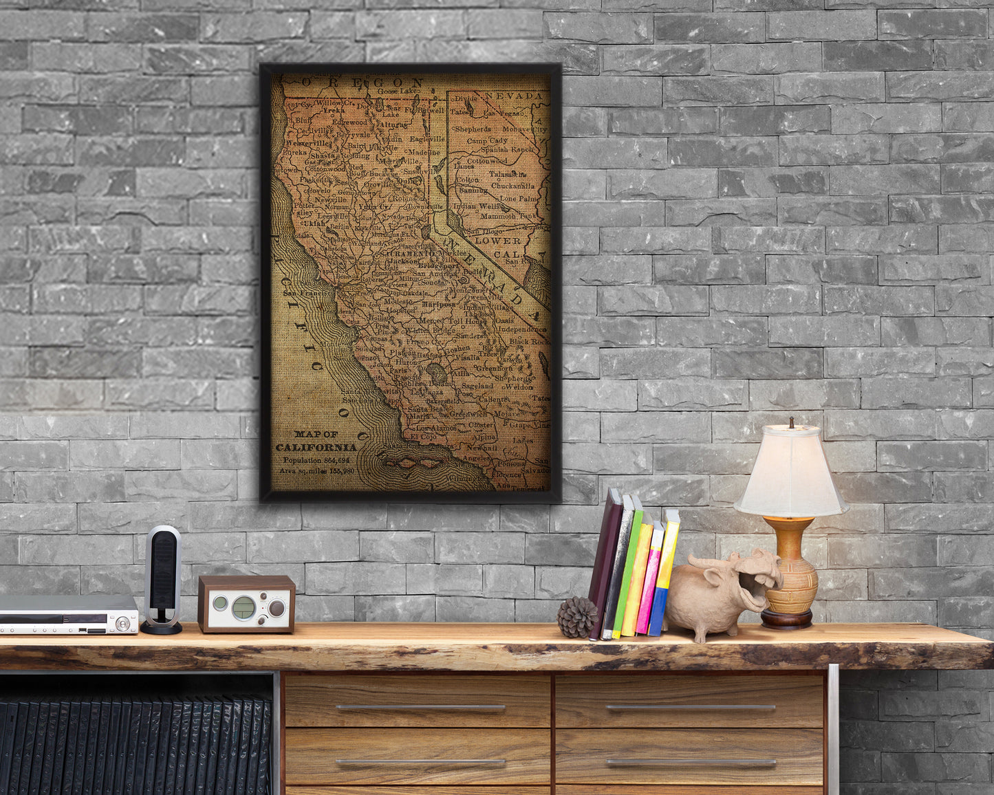 California Circa Vintage Map Wood Framed Print Art Wall Decor Gifts