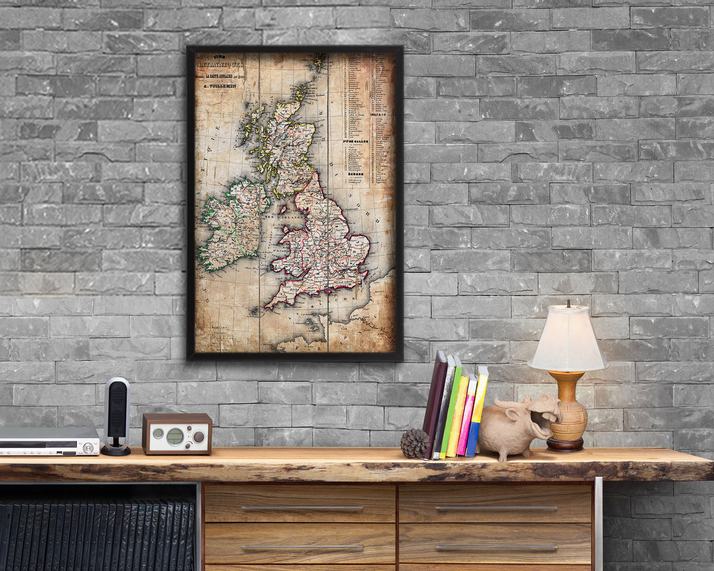 British Isles and Ireland Antique Map Wood Framed Print Art Wall Decor Gifts