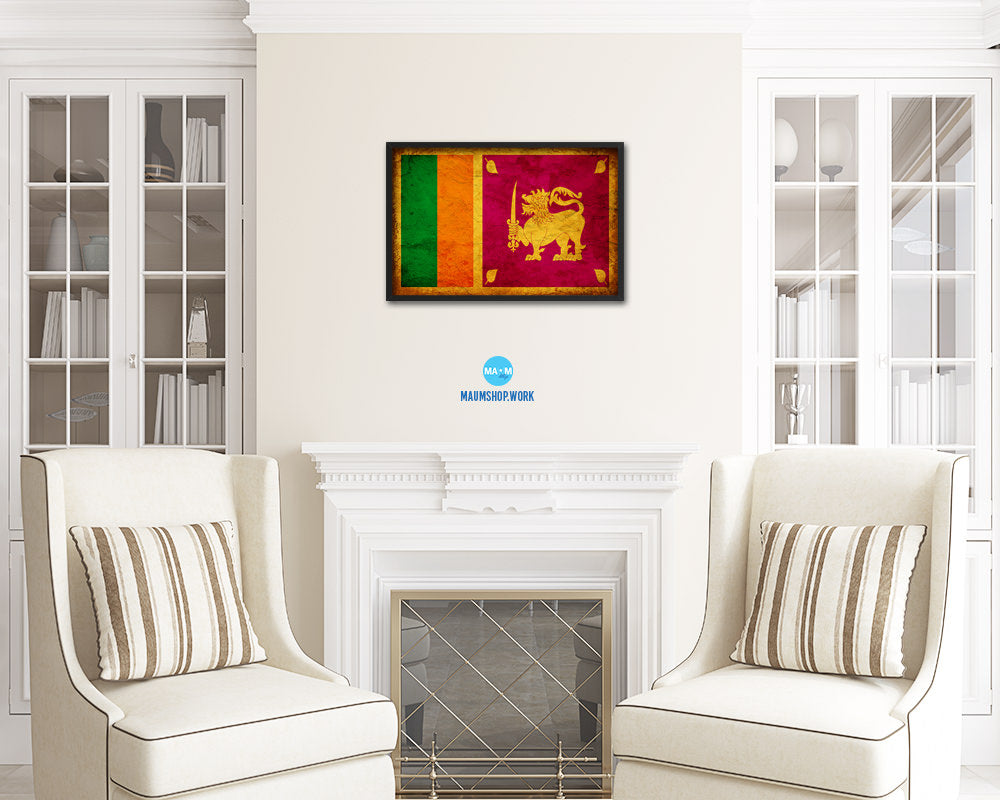 Sri Lanka Country Vintage Flag Wood Framed Print Wall Art Decor Gifts