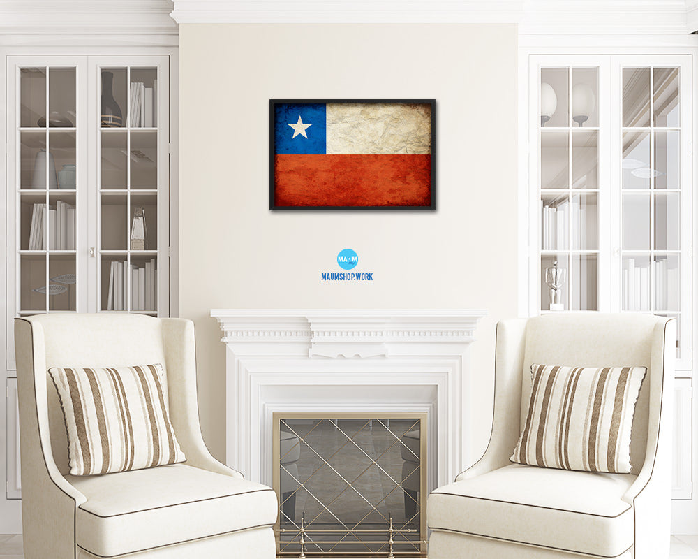 Chile Country Vintage Flag Wood Framed Print Wall Art Decor Gifts