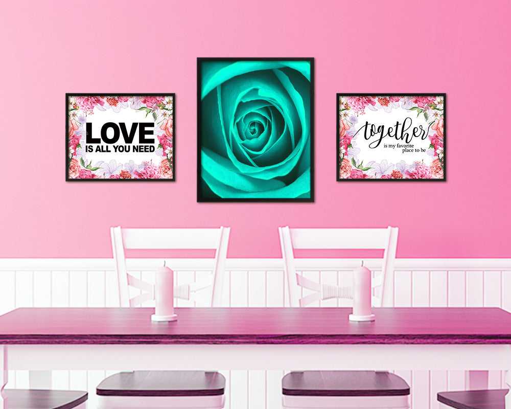 Rose Aqua Flower Wood Framed Paper Print Wall Decor Art Gifts