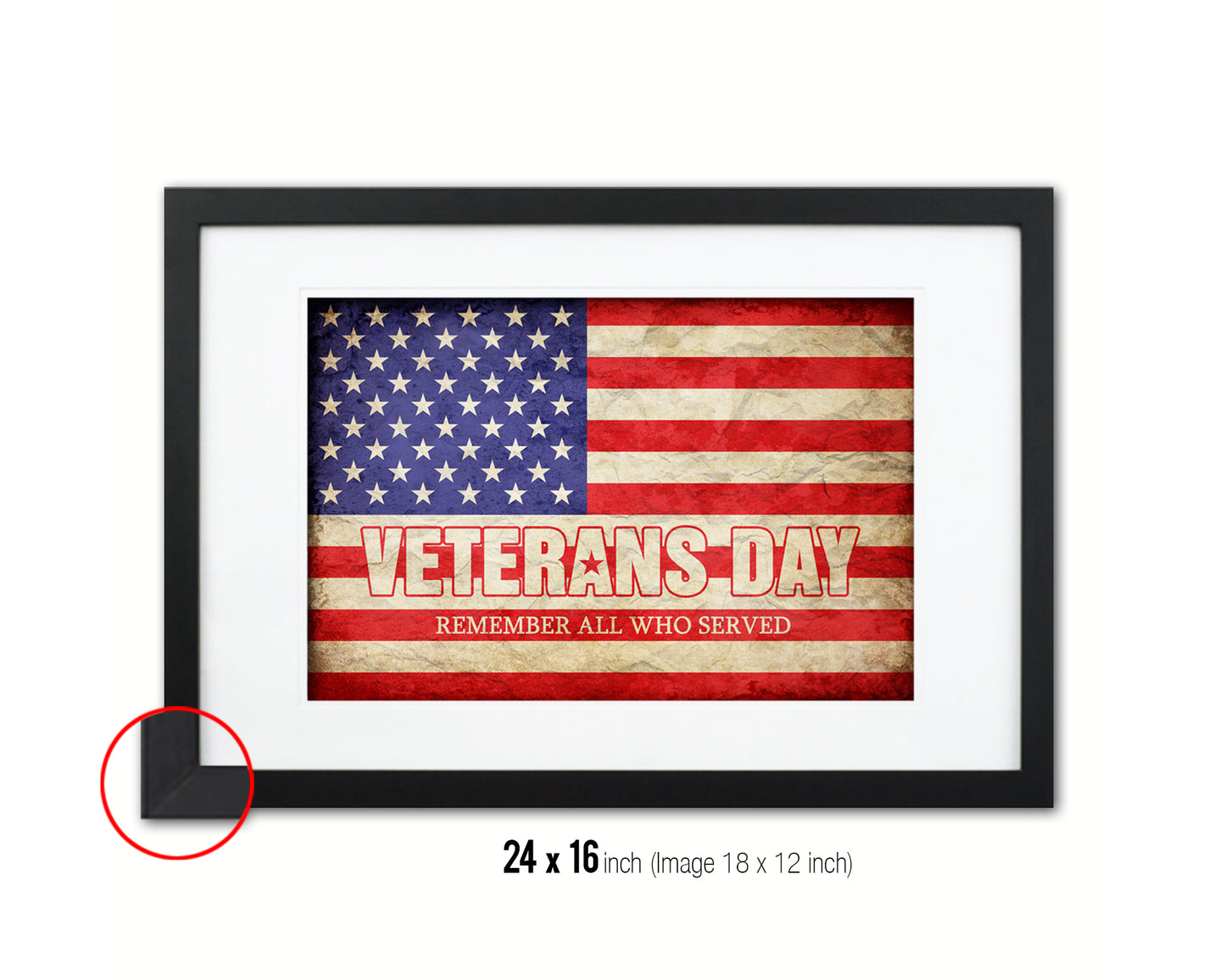 Veterans Day Remember all who served Vintage Military Flag Framed Print Sign Decor Wall Art Gifts