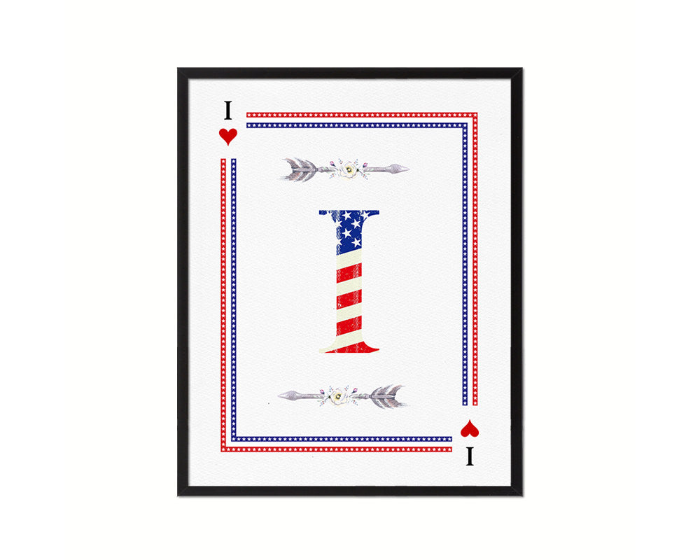 Letter I Custom Monogram Card Decks Heart American Flag Framed Print Wall Art Decor Gifts