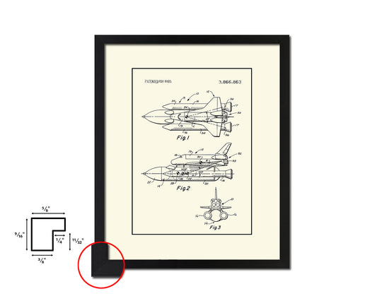 Rocket Space Shuttle NASA Vintage Patent Artwork Black Frame Print Gifts