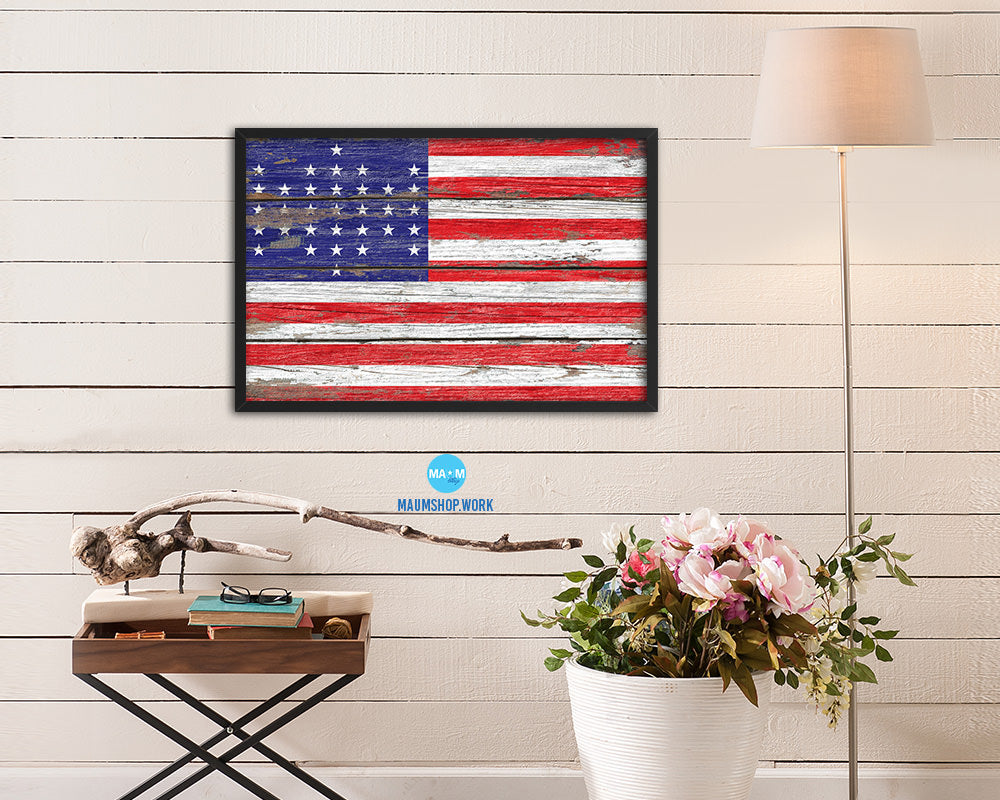 33 Stars Union Civil War Wood Rustic Flag Wood Framed Print Wall Art Decor Gifts