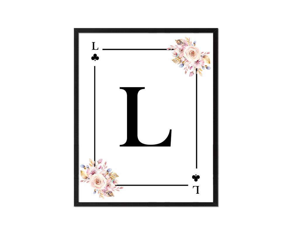 Letter L Personalized Boho Monogram Clover Card Decks Framed Print Wall Art Decor Gifts