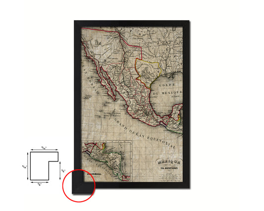 Mexico and Texas Republic Historical Map Wood Framed Print Art Wall Decor Gifts