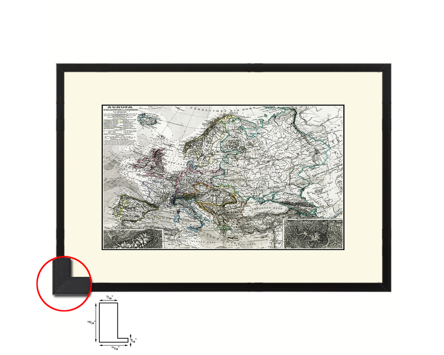 Europe 1872 Old Map Framed Print Art Wall Decor Gifts