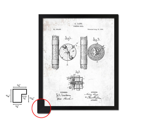 Reel Fishing Vintage Patent Artwork Black Frame Print Wall Art Decor Gifts