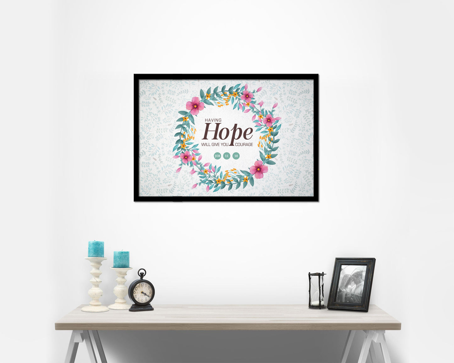 Having hope will give you courage, Job 11:18 Bible Verse Scripture Framed Art