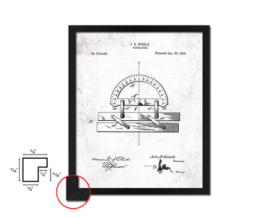 Protractor Office Vintage Patent Artwork Black Frame Print Gifts